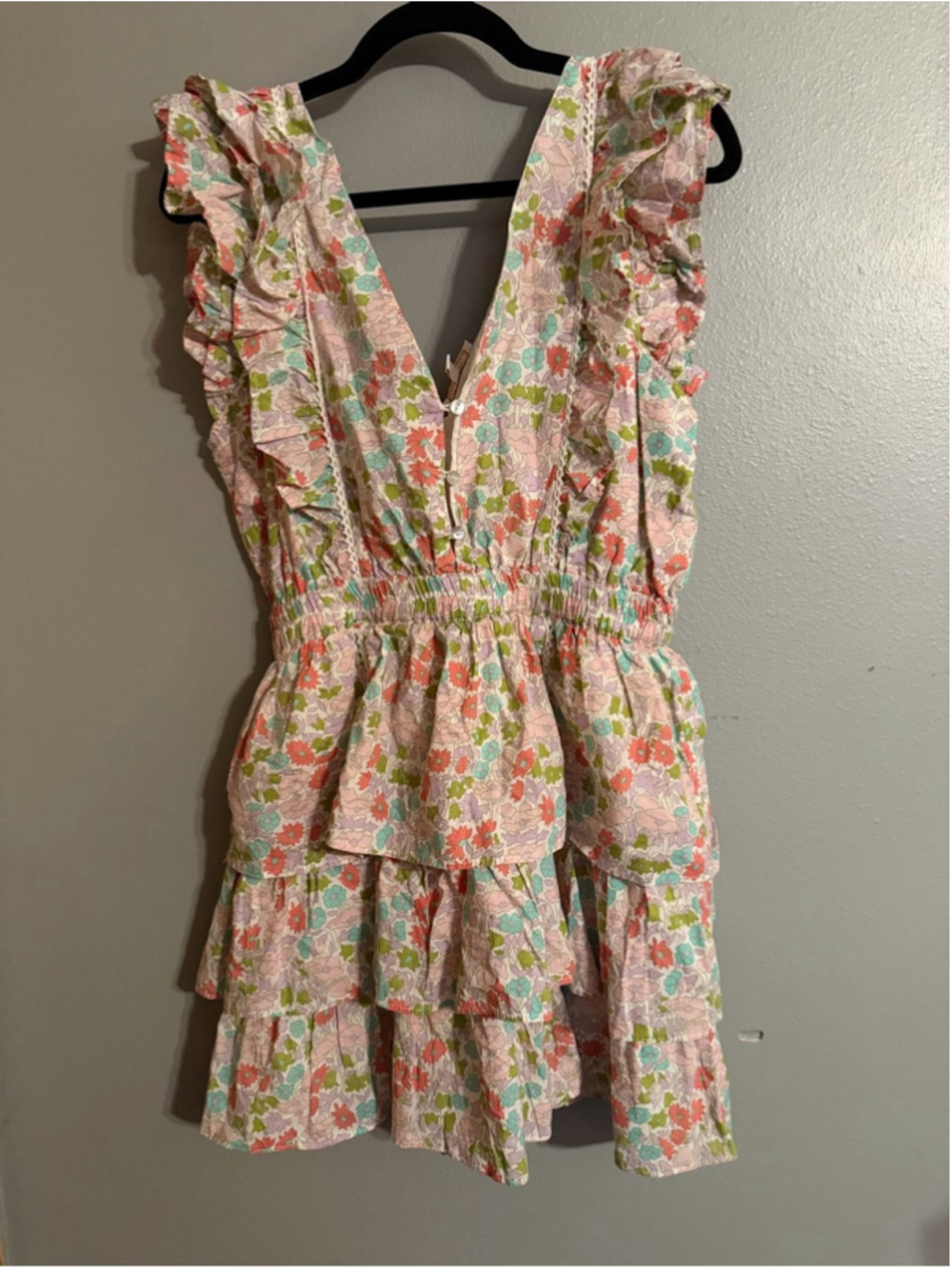 Love the Label Ines Floral Ruffle Mini Dress M Cottagecore